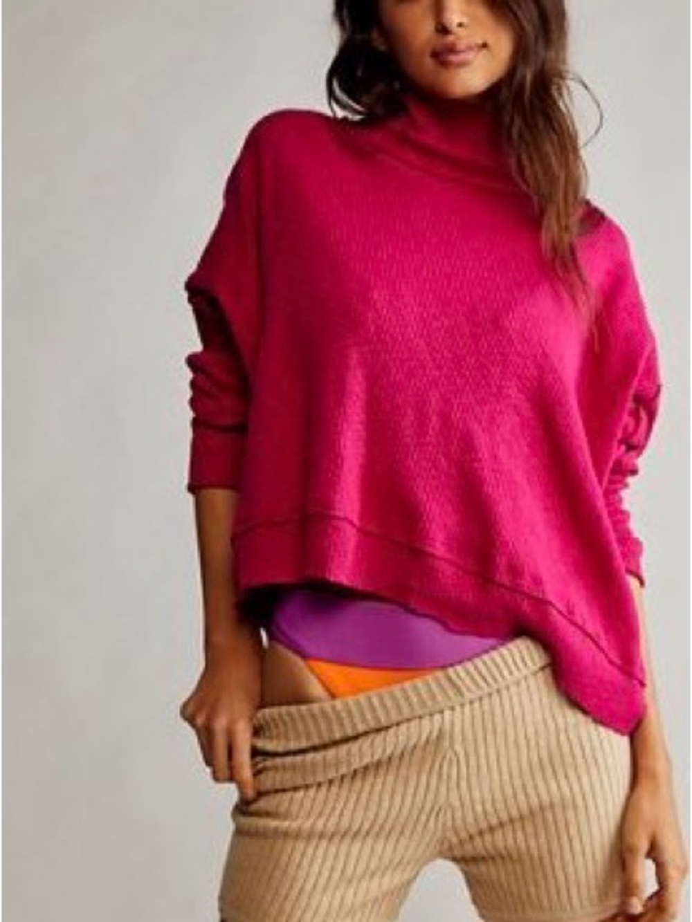 Free People Pink Cowl Neck textured top
